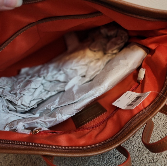 New large coach purse bag tote red brown leather canvas - Picture 3 of 6